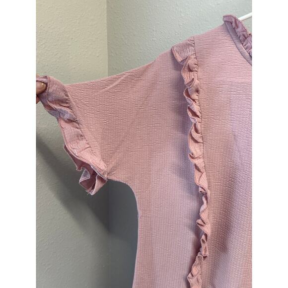 NWT Hayden Los Angeles BabyDoll Pink Ruffled Dolman Sleeve Keyhole Shirt Size M - Picture 4 of 8
